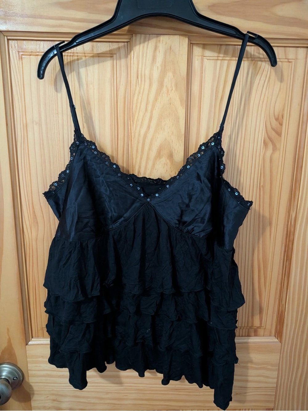 Calvin Klein Jeans Black Sequin Ruffle Cami Top XL